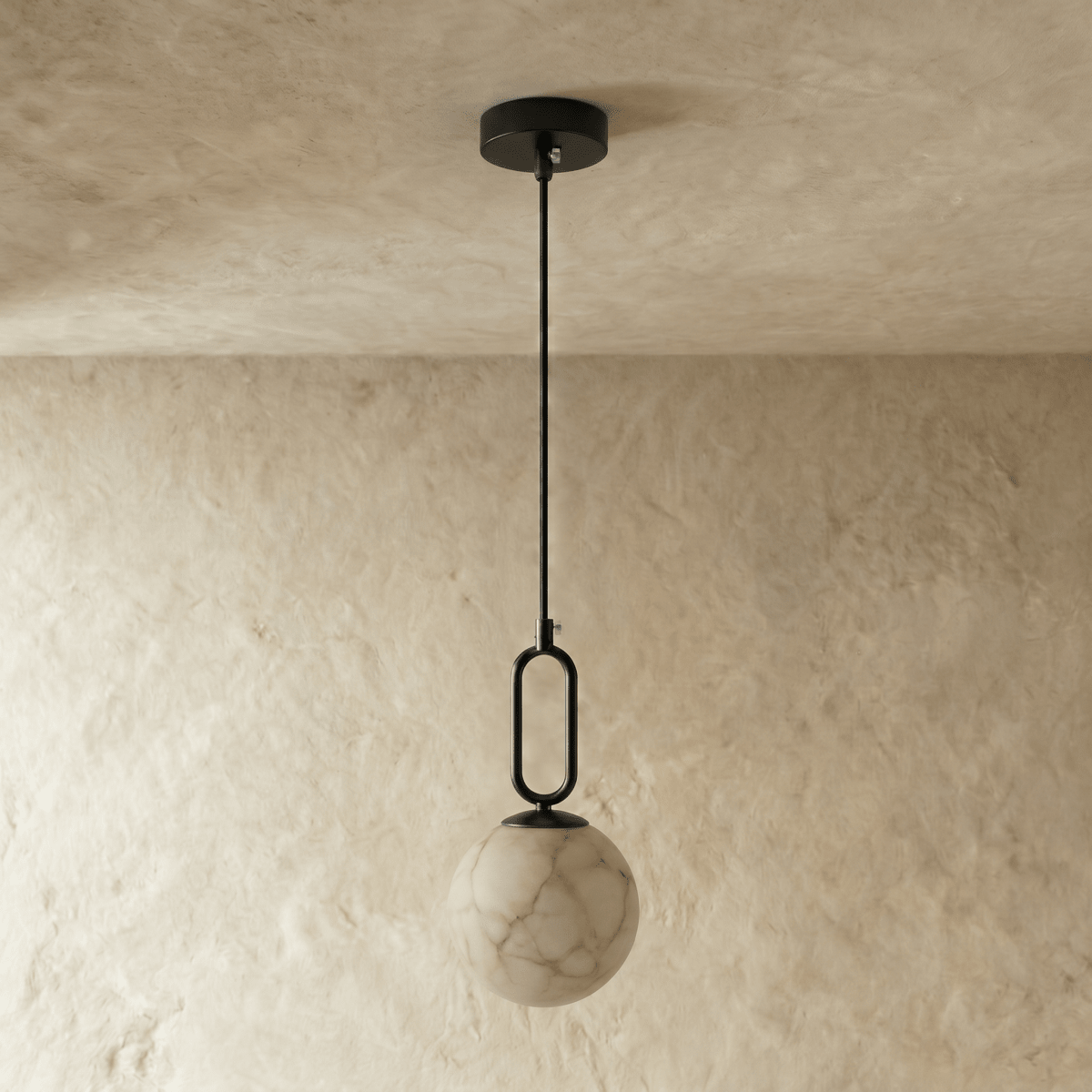 Suspension Gong Marbre Naturel — Lueur Chaude