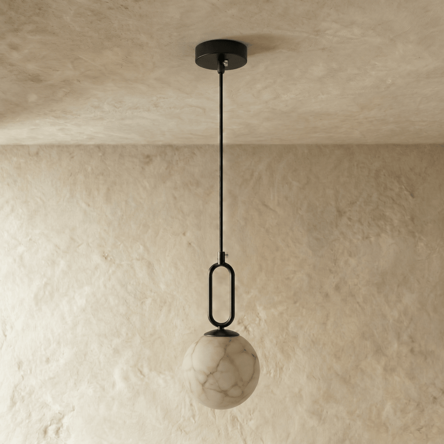 Suspension Gong Marbre Naturel — Lueur Chaude
