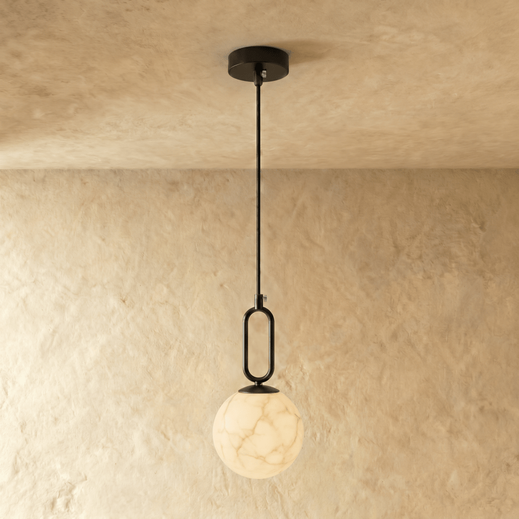 Suspension Gong Marbre Naturel — Lueur Chaude