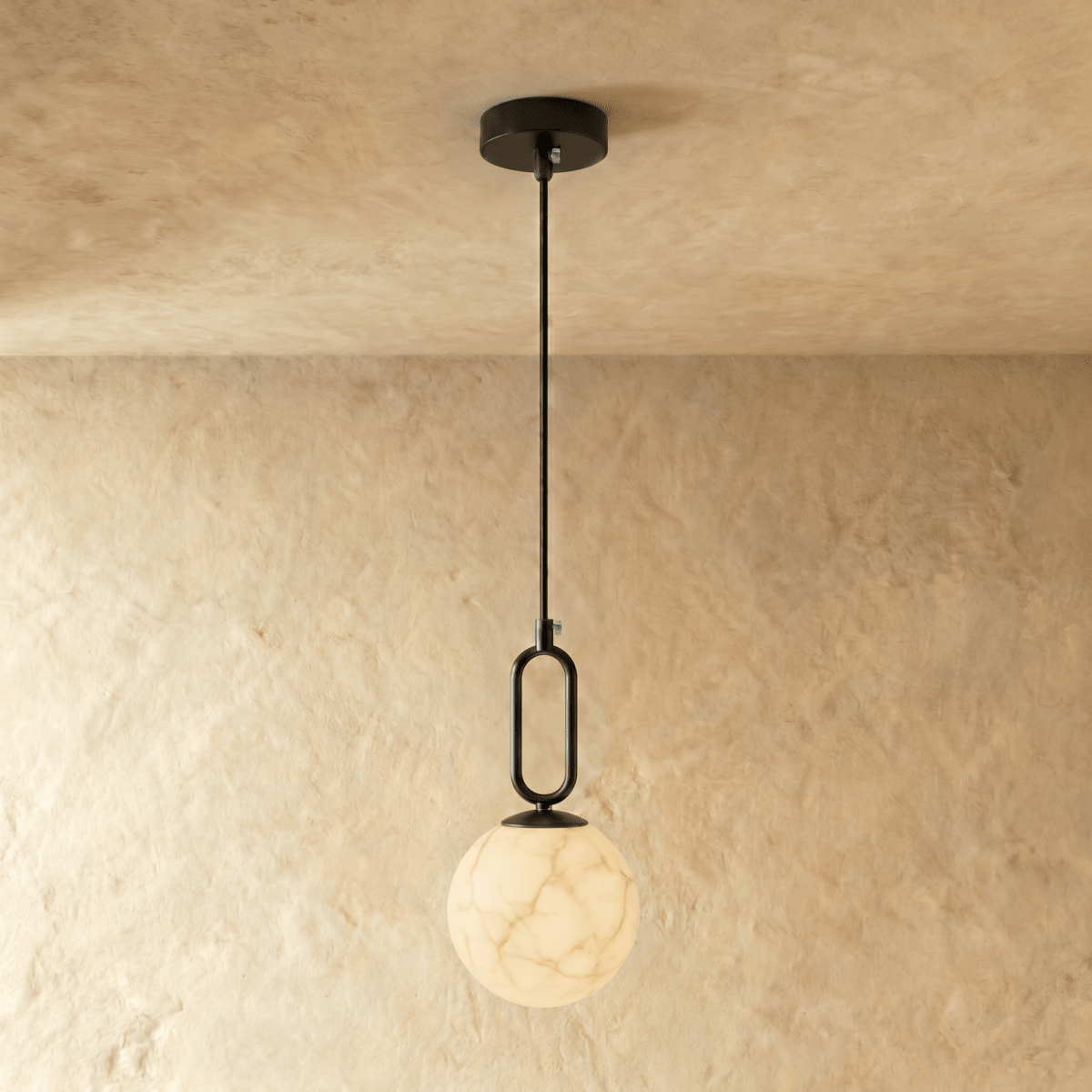 Suspension Gong Marbre Naturel — Lueur Chaude