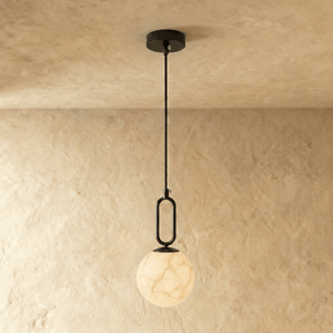 Suspension Gong Marbre Naturel — Lueur Chaude