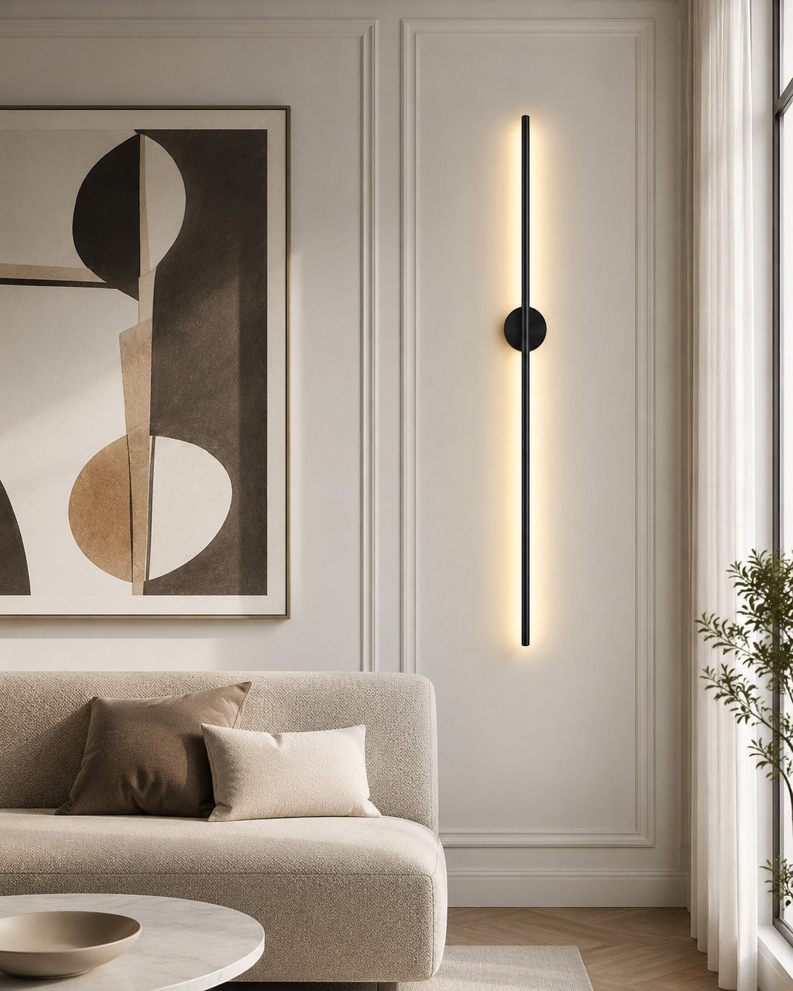 Lumiris applique murale noire en acrylique et métal, design minimaliste, éclairage LED pour couloir ou chambre.