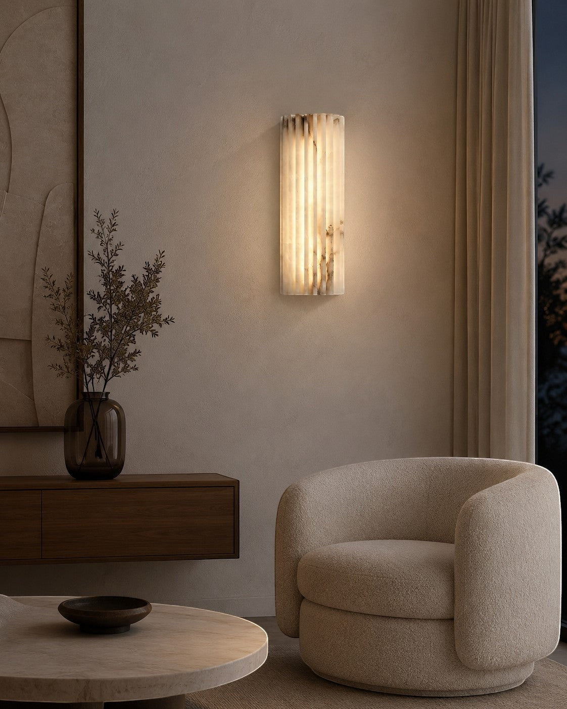 Lumiris Applique murale moderne en albâtre veiné, éclairage LED doux pour salon ou chambre.