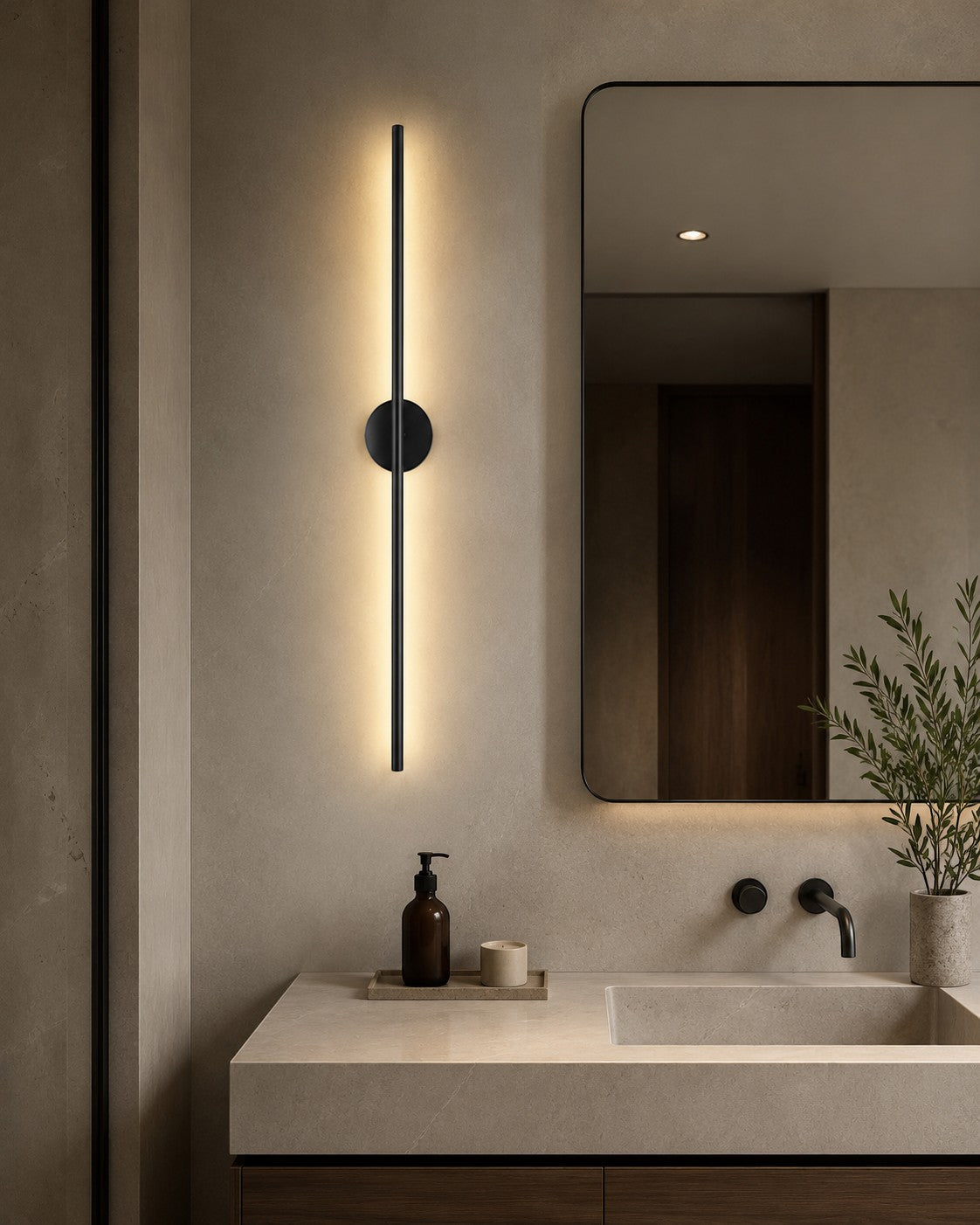 Lumiris applique murale design en acrylique noir avec éclairage LED, style minimaliste pour couloir ou chambre.
