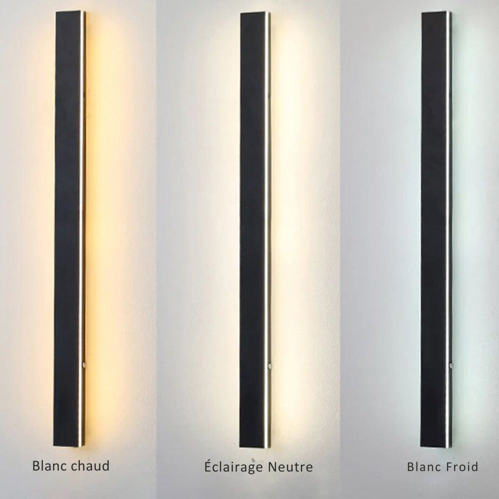 Lumiris applique murale extérieure LED en métal noir, éclairage réglable blanc chaud, neutre et froid.