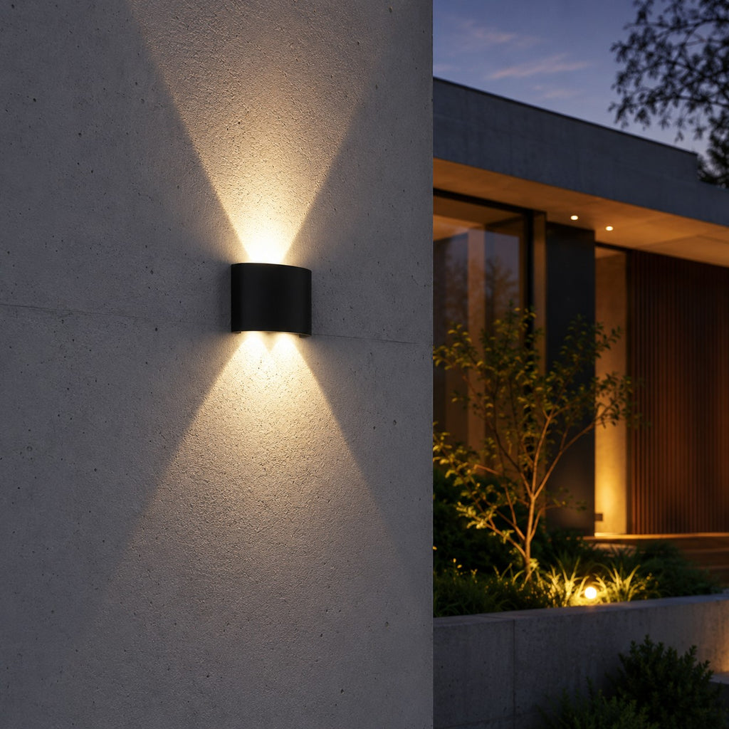 Lumiris applique murale LED noire en aluminium, éclairage extérieur up/down, design moderne, étanche IP65.