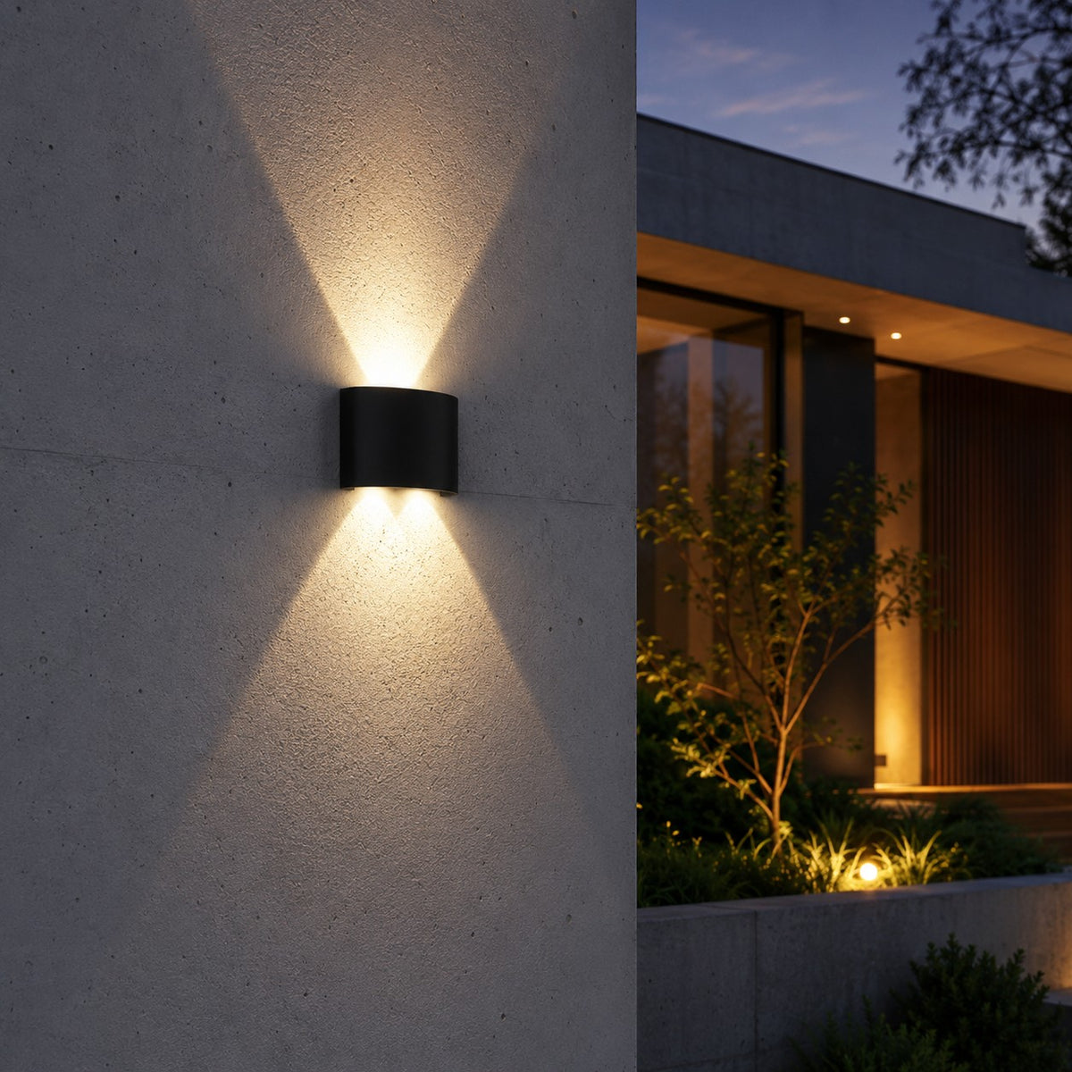 Lumiris applique murale LED noire en aluminium, éclairage extérieur up/down, design moderne, étanche IP65.
