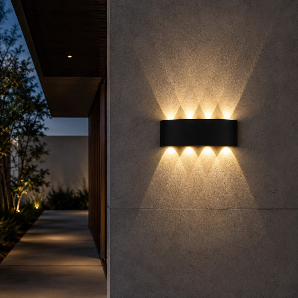 Lumiris applique murale LED noire en aluminium, éclairage extérieur moderne, 4 faisceaux lumineux.