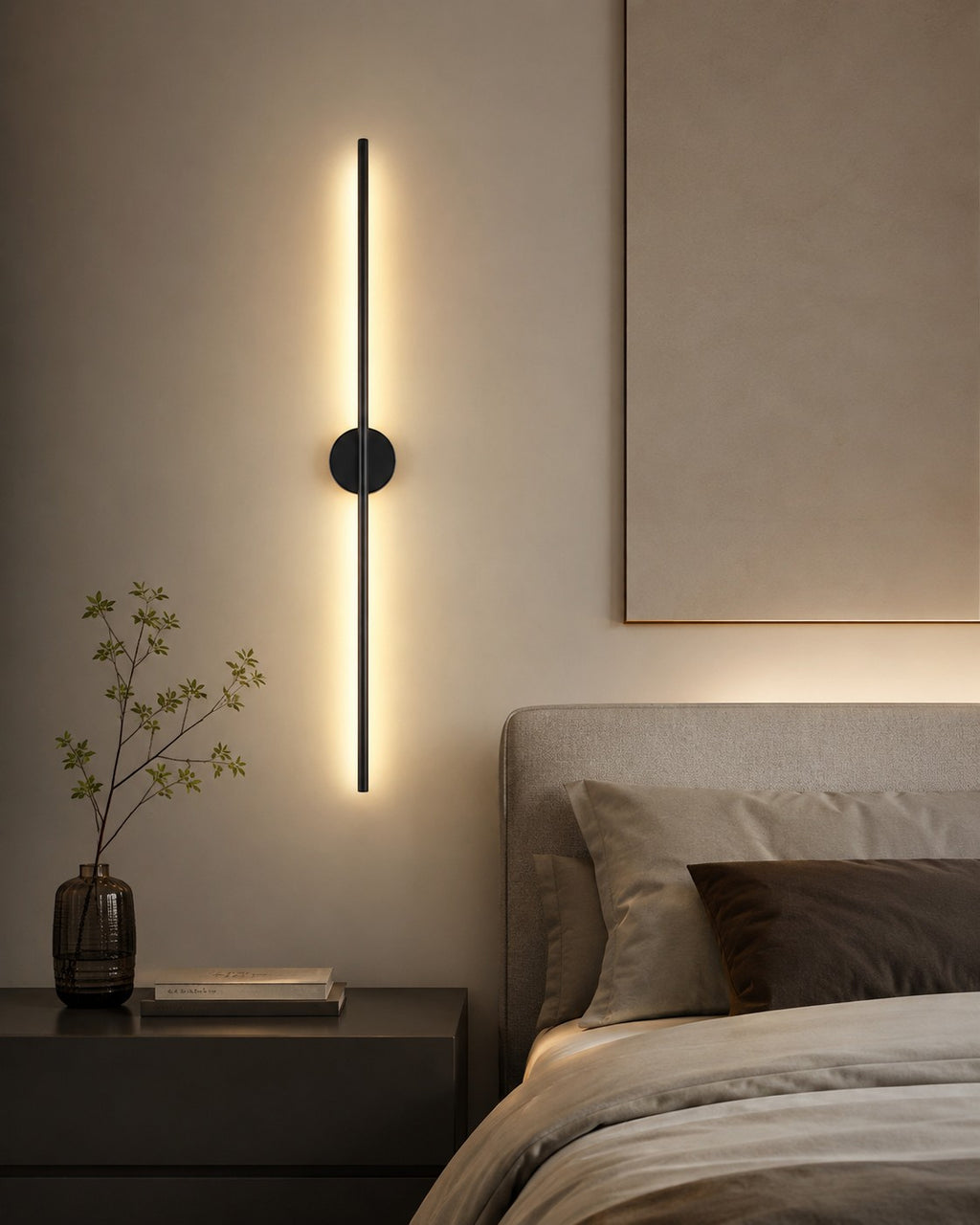 Lumiris applique murale linéaire noire en acrylique et métal, éclairage LED moderne pour chambre.