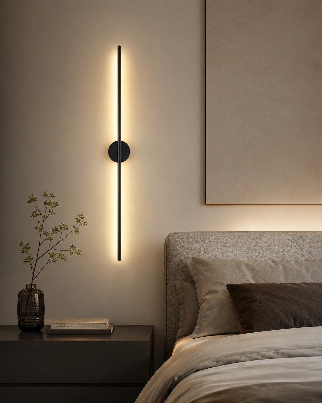 Lumiris applique murale linéaire noire en acrylique et métal, éclairage LED moderne pour chambre.