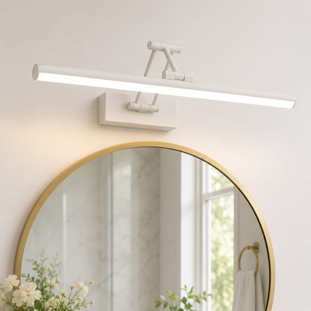 Lumiris applique murale linéaire en métal blanc réglable avec éclairage LED froid, idéale pour salle de bain.