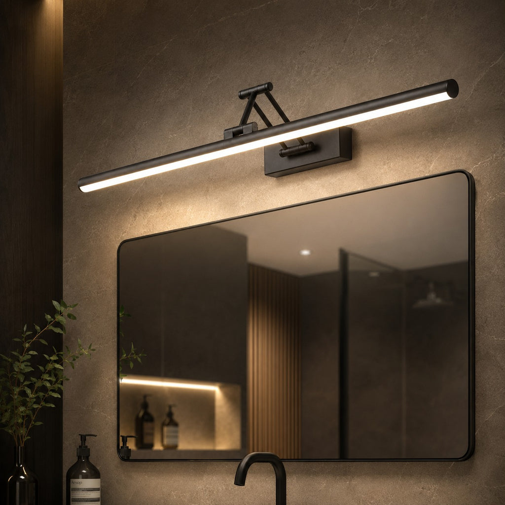 Lumiris applique murale linéaire en métal noir réglable avec éclairage LED froid, style moderne.