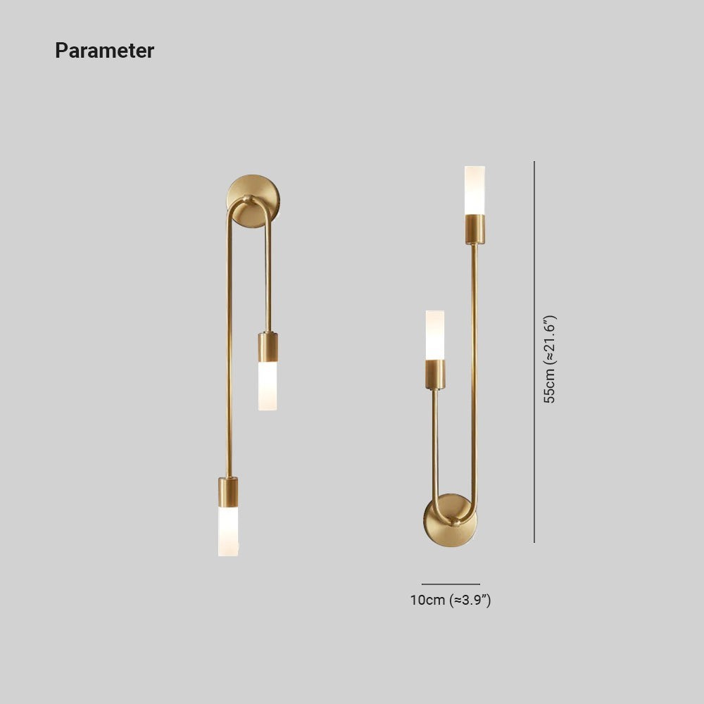 Lumiris Applique murale moderne en métal doré avec deux lumières LED cylindriques, design élégant.