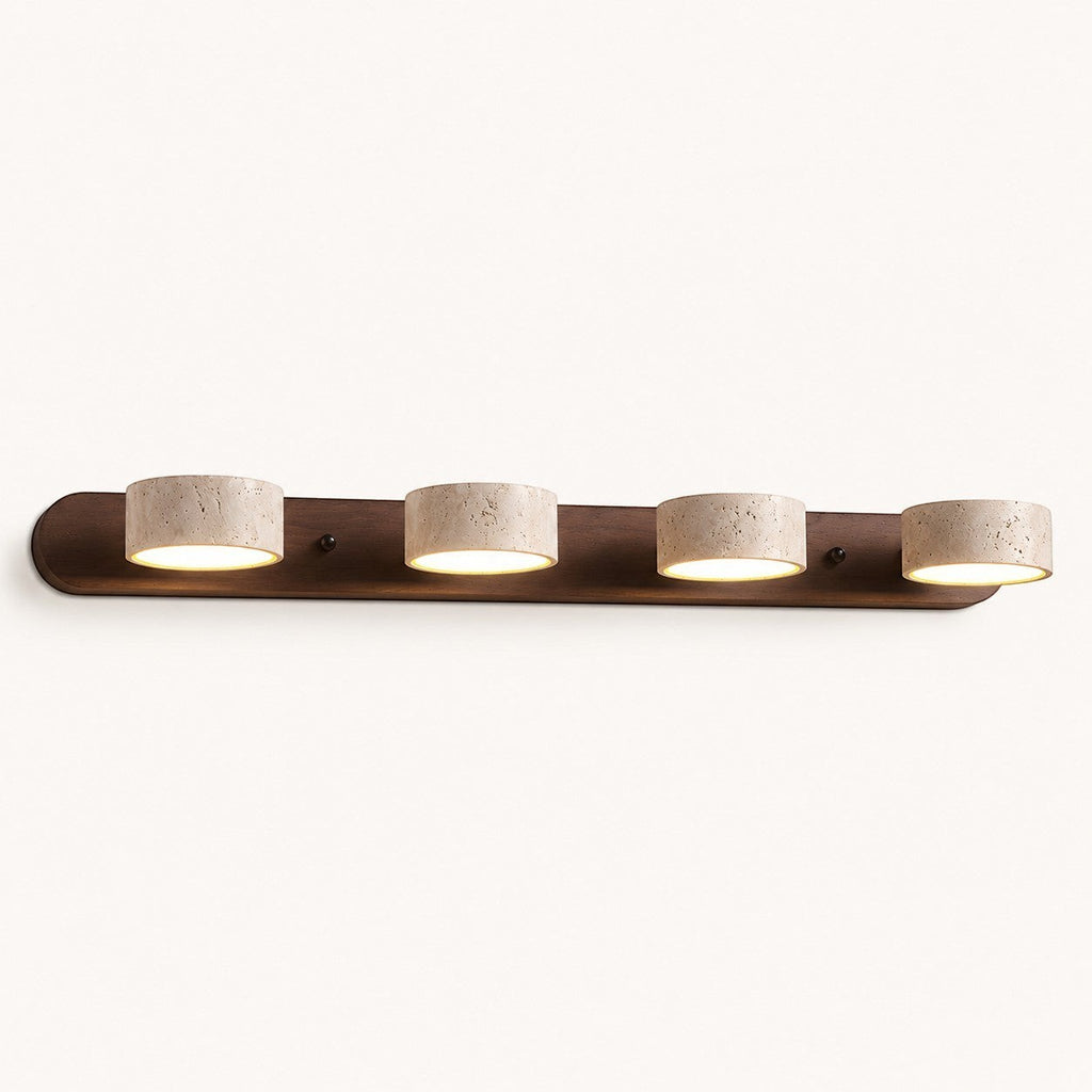 Lumiris applique murale en travertin beige et bois foncé, design minimaliste, 4 lumières