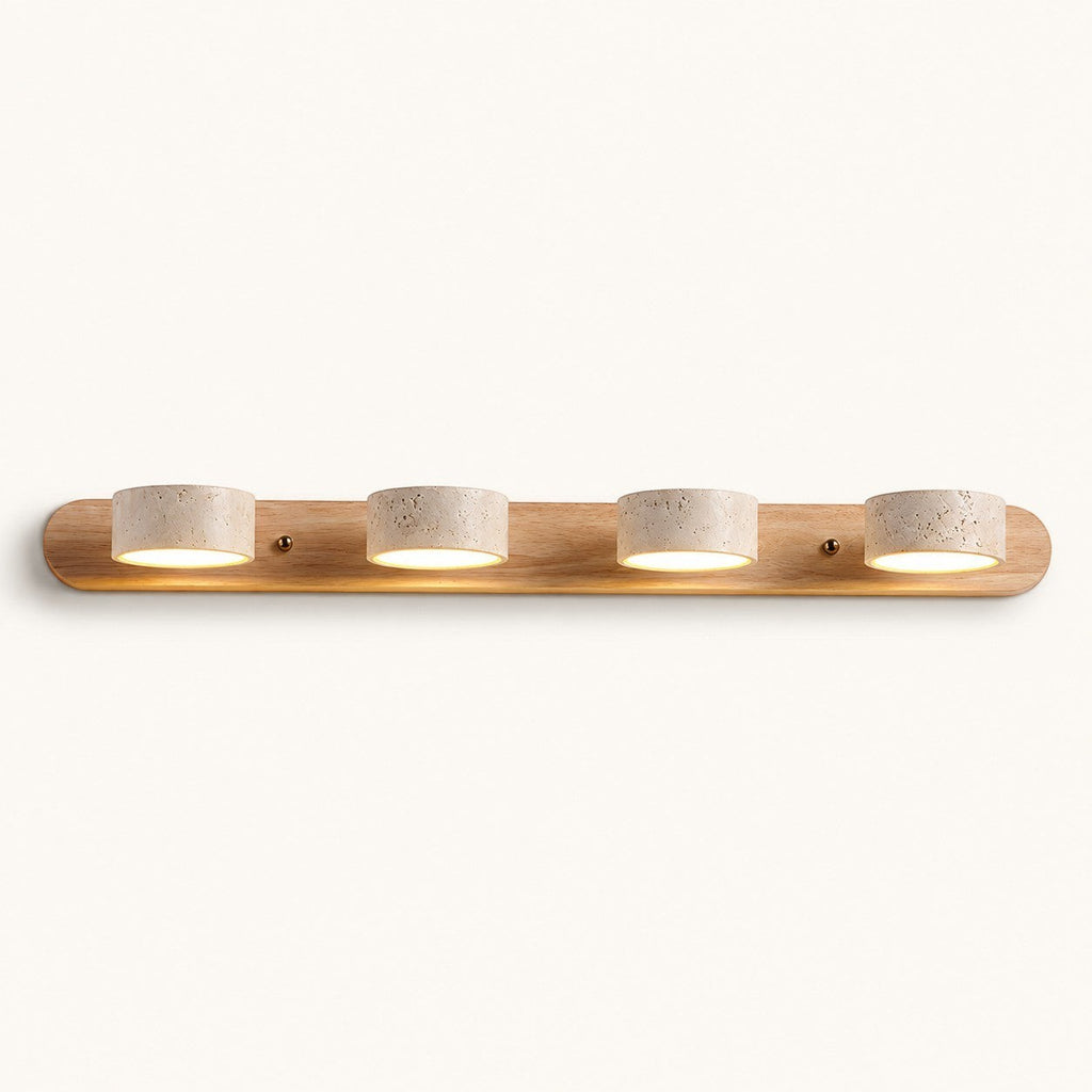 Lumiris applique murale en travertin beige et bois clair, design minimaliste, 4 lumières