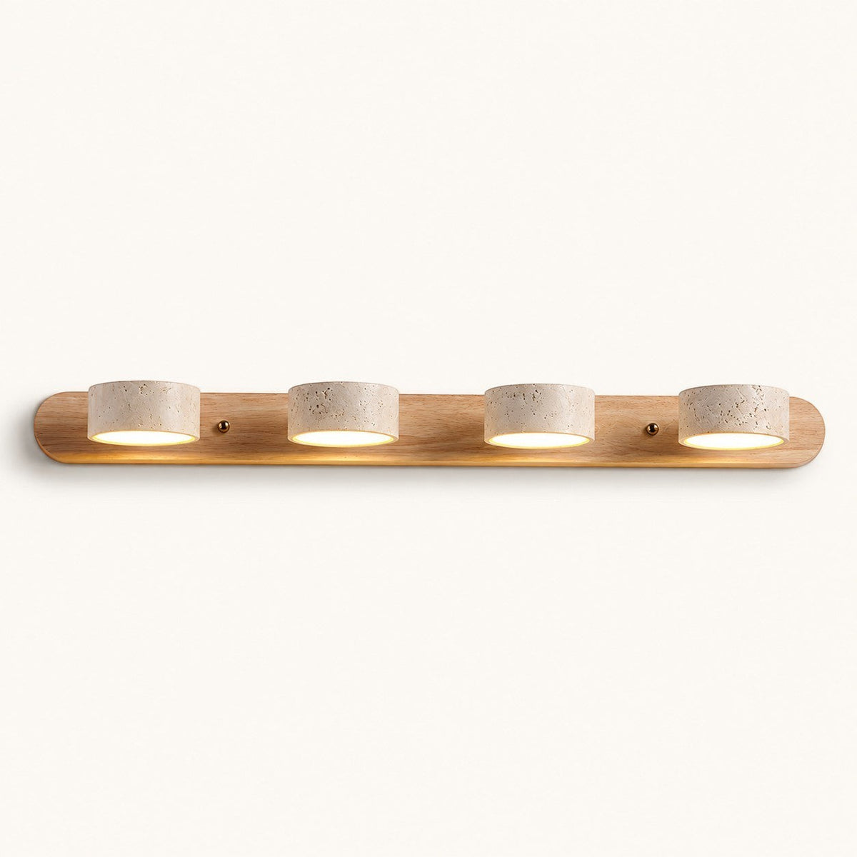 Lumiris applique murale en travertin beige et bois clair, design minimaliste, 4 lumières