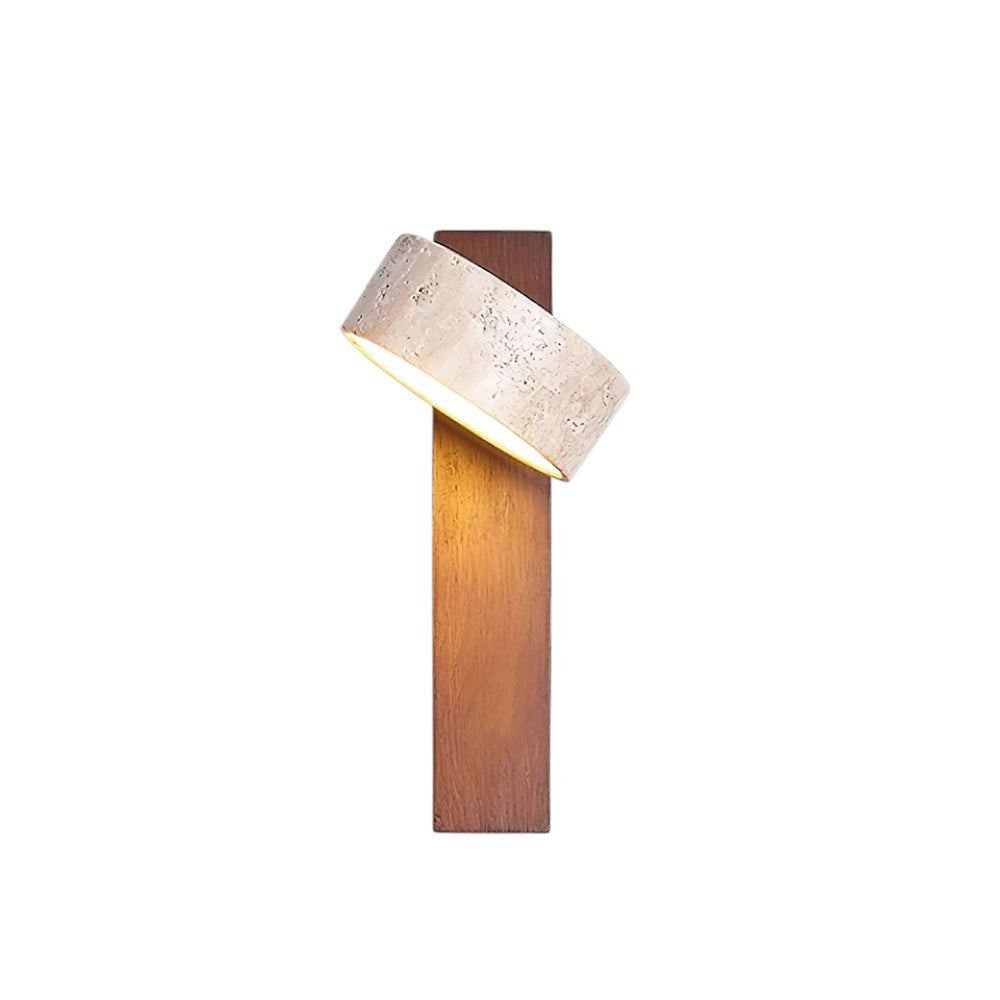 Lumiris applique murale en travertin et bois, design naturel, éclairage intérieur chaleureux.