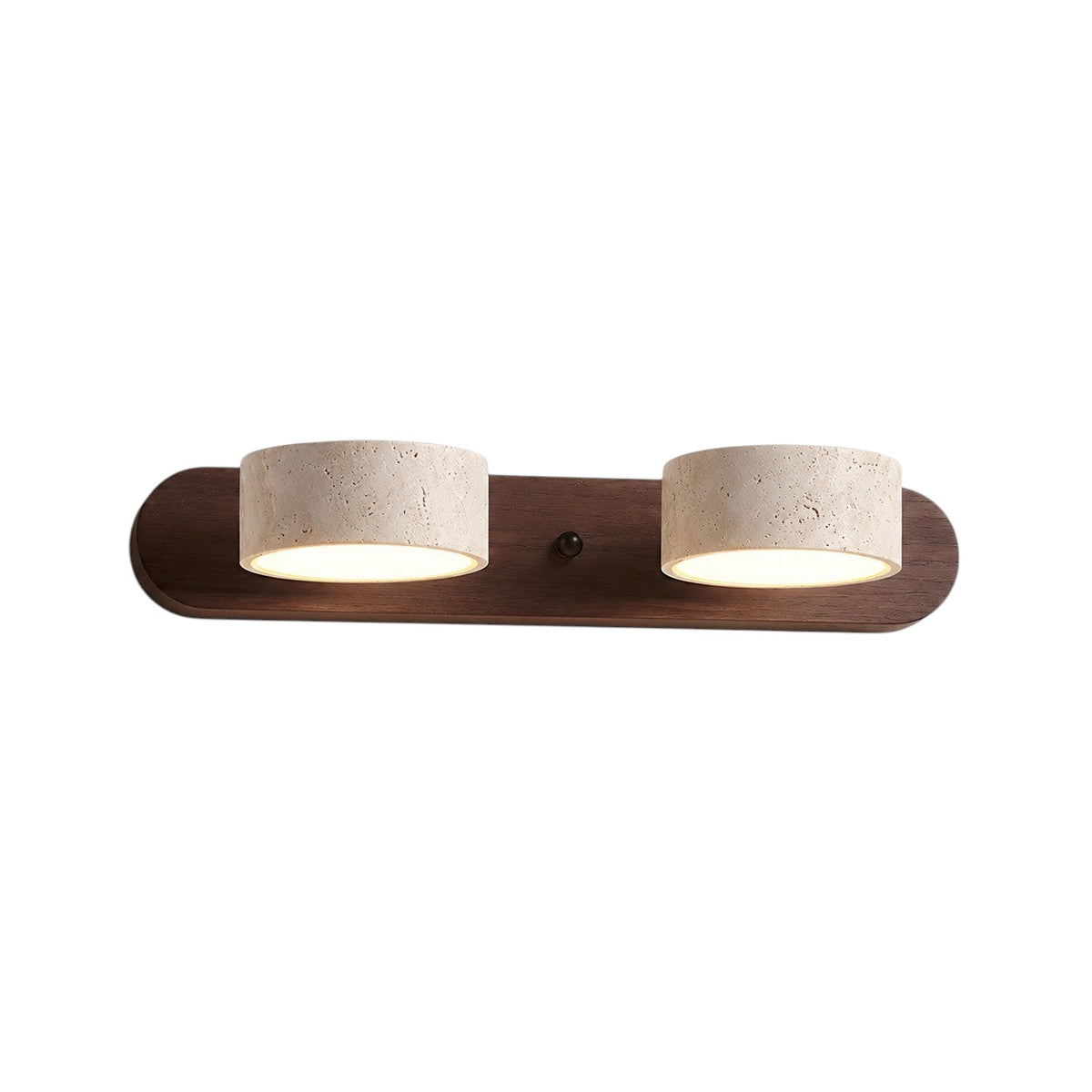 Lumiris applique murale en travertin et bois, design minimaliste, éclairage intérieur, 2 cylindres lumineux.