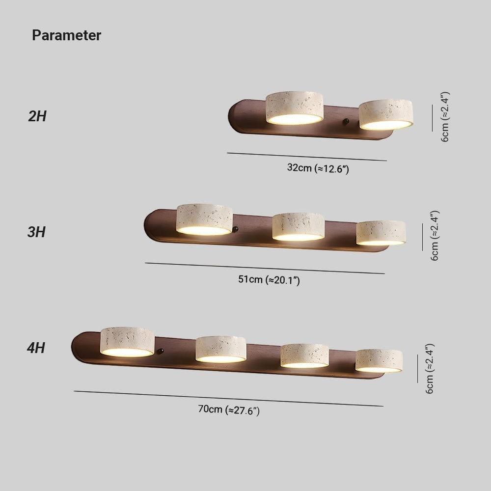 Lumiris Applique murale en travertin et bois, design minimaliste, 2, 3 ou 4 lumières, éclairage intérieur.