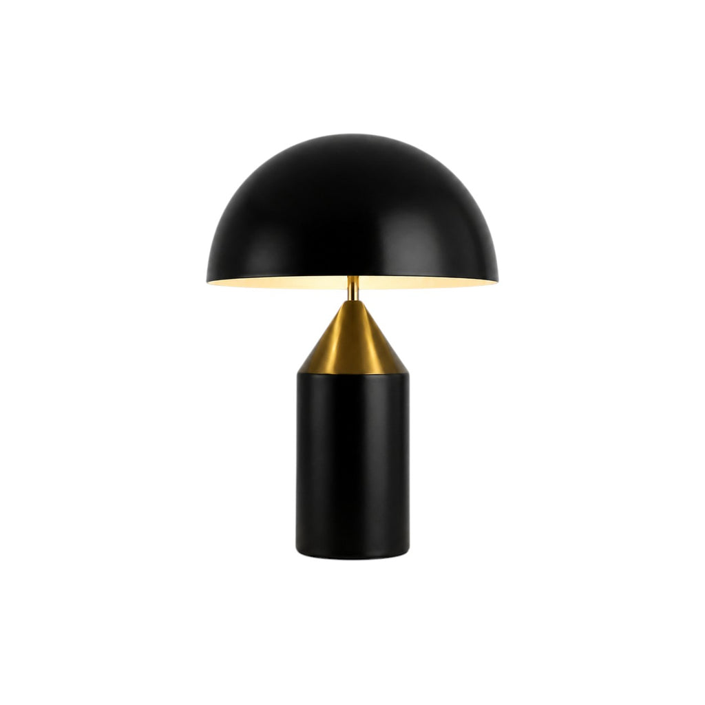 Lampe de table champignon Lumiris en métal noir et doré, design moderne pour bureau ou chambre.