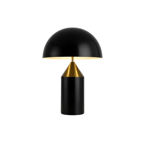 Lampe de table champignon Lumiris en métal noir et doré, design moderne pour bureau ou chambre.