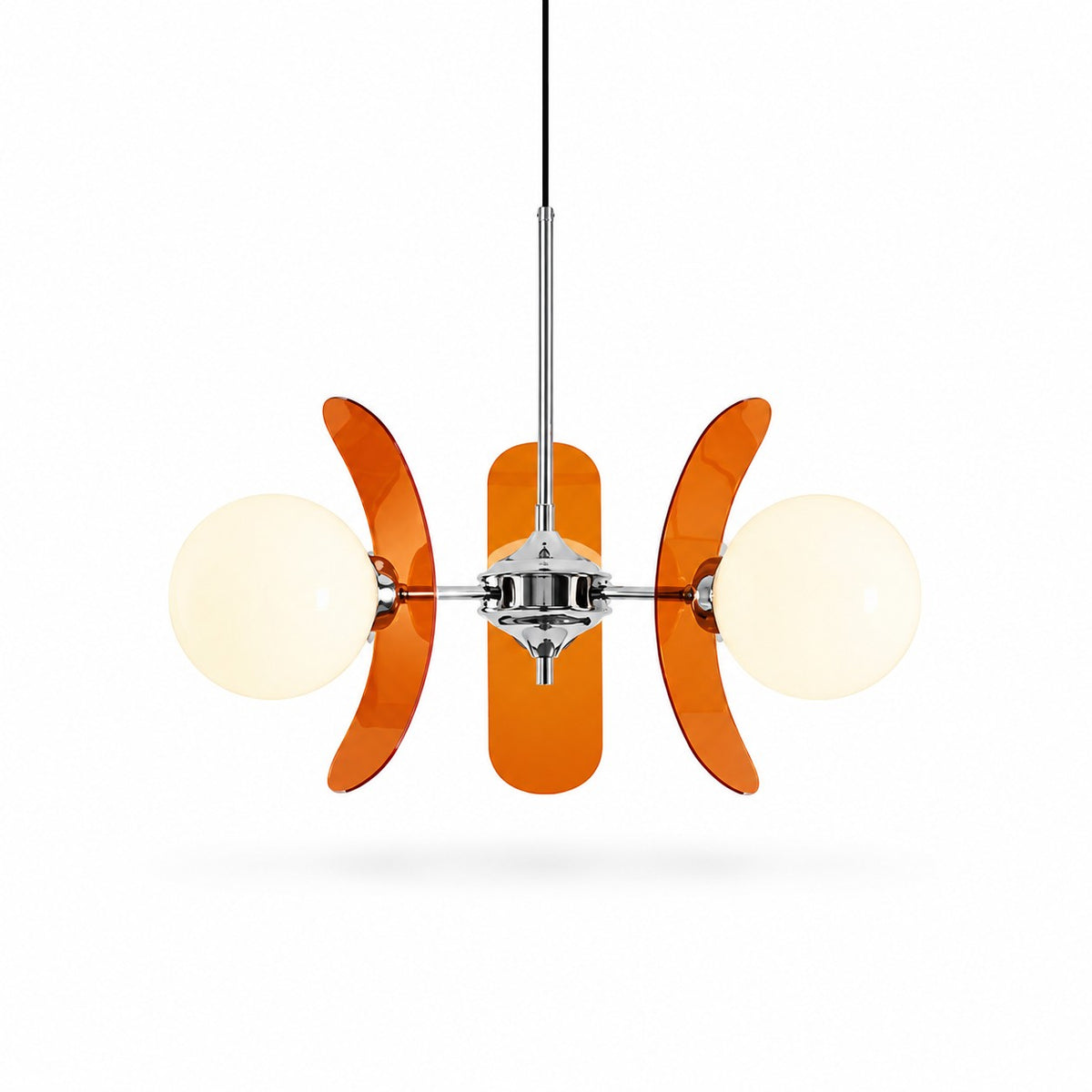 Lumiris lustre design floral orange et chrome avec globes blancs, style moderne