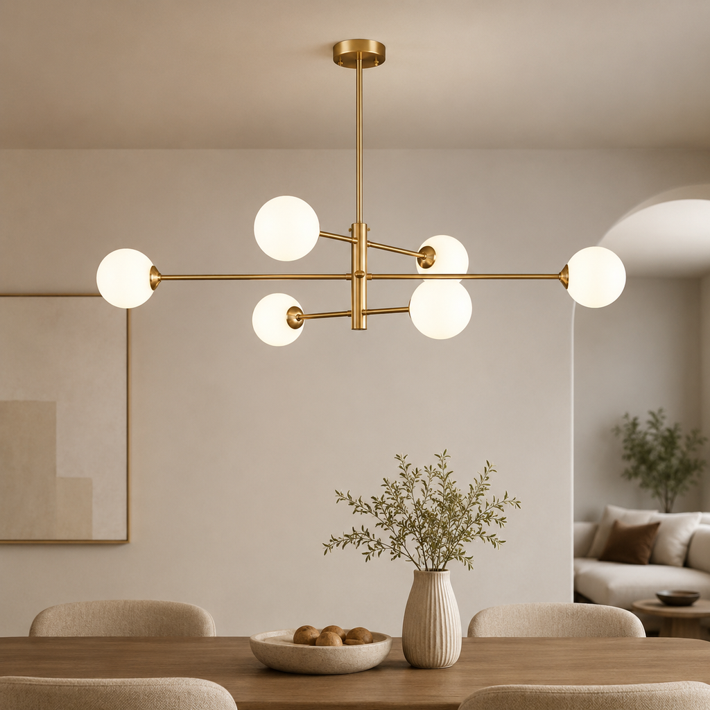 Lumiris Lustre moderne en cuivre et verre, design sphérique, 6 globes lumineux, idéal salon/bureau.