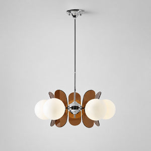 Lumiris lustre suspendu design floral en métal brun et chrome avec globes en verre blanc