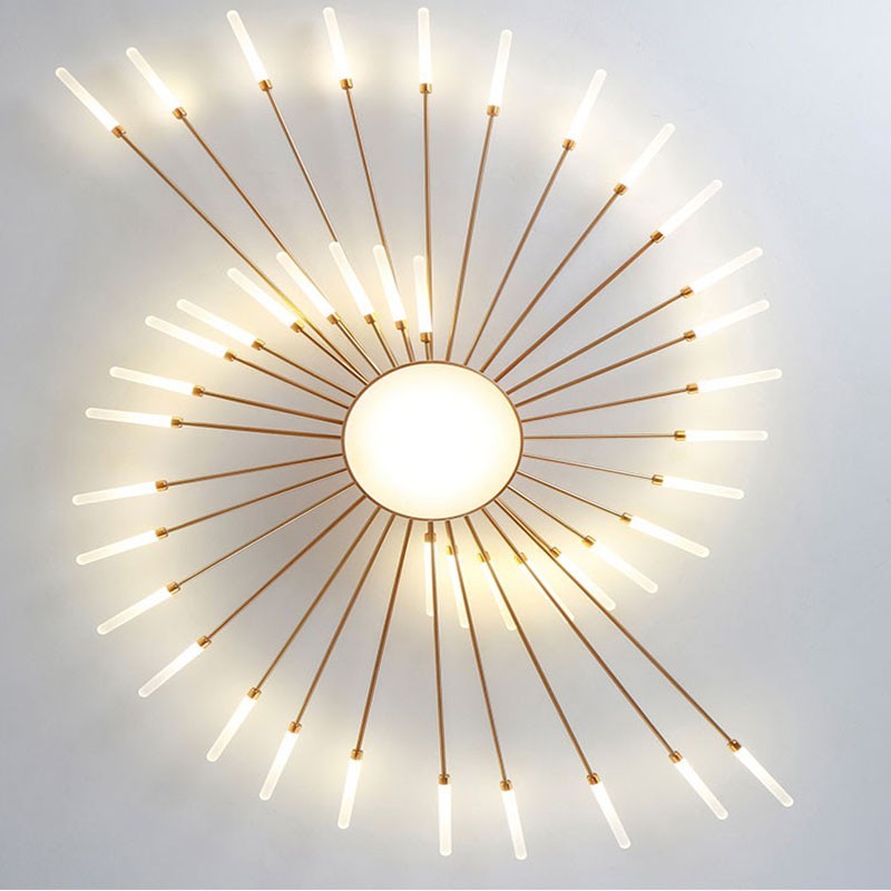 Lumiris plafonnier design floral doré en métal et acrylique, éclairage LED moderne pour intérieur.
