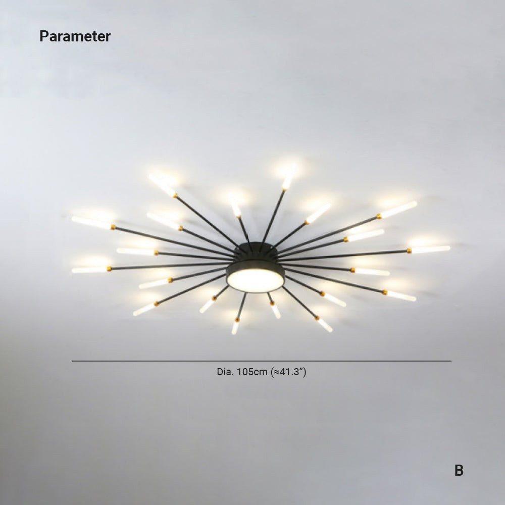 Plafonnier Lumiris noir et doré en métal avec design floral et éclairage LED, diamètre 105cm.