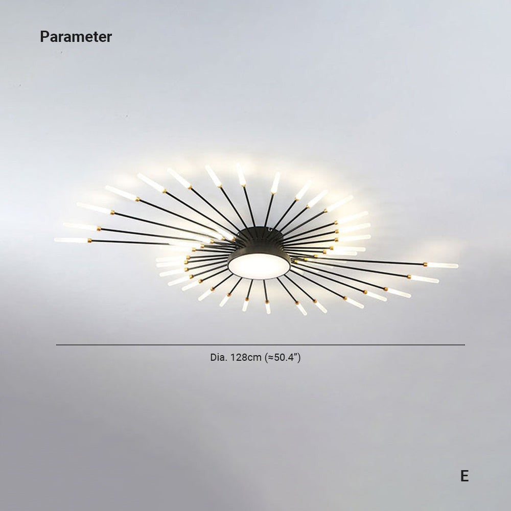 Plafonnier Lumiris design étoile noir et doré, éclairage LED moderne pour intérieur, 128cm de diamètre.