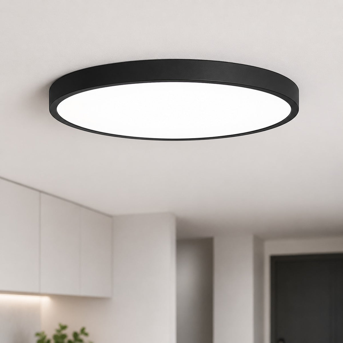 Plafonnier LED Lumiris noir, design arrondi plat, éclairage dimmable, verre givré, moderne