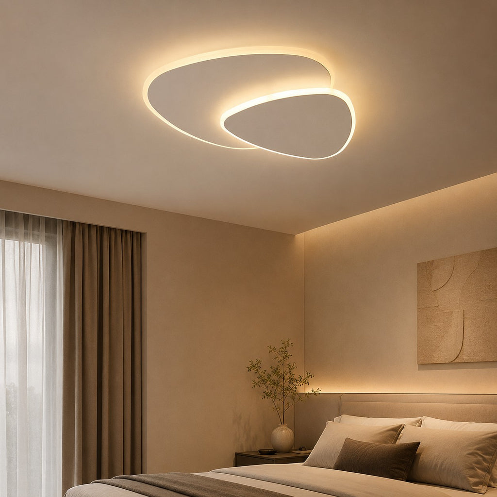 Plafonnier LED Lumiris blanc en métal et acrylique, design moderne, éclairage doux pour chambre.