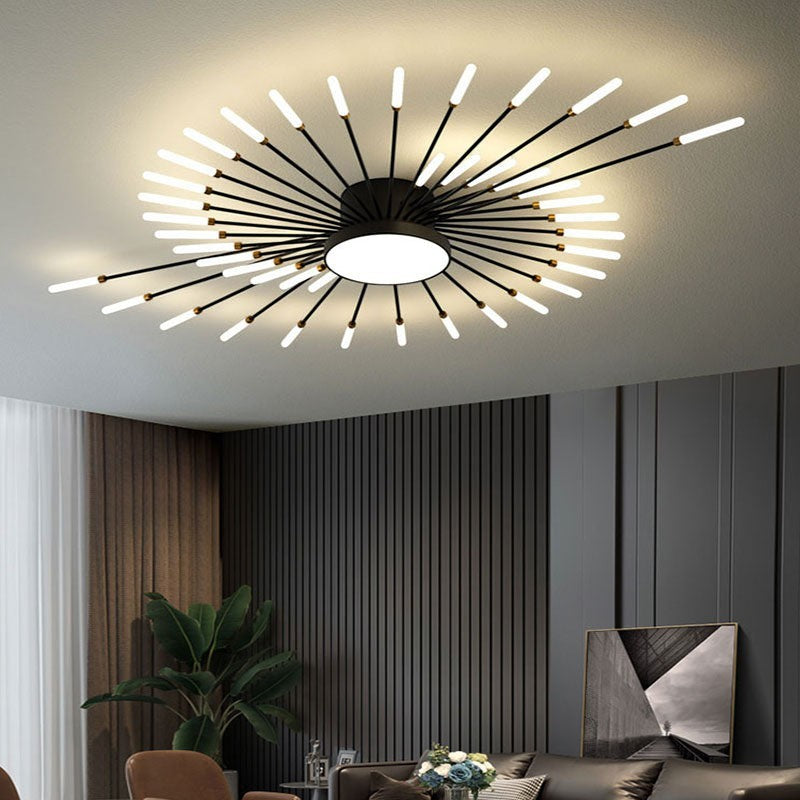 Plafonnier Lumiris noir en métal avec design floral, éclairage LED moderne et économe pour intérieur.