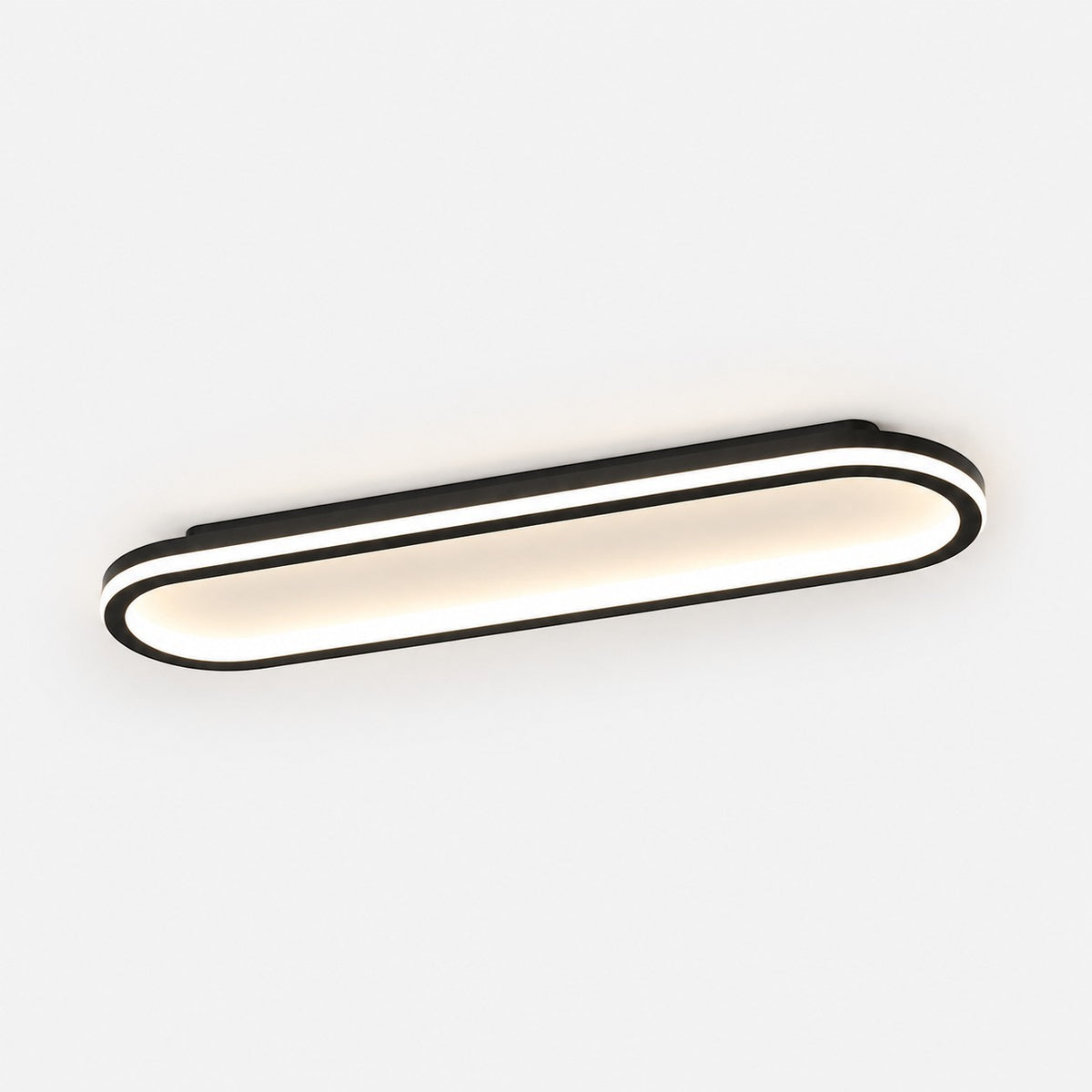 Plafonnier LED Lumiris noir et or, design ovale moderne en métal et acrylique pour salon.