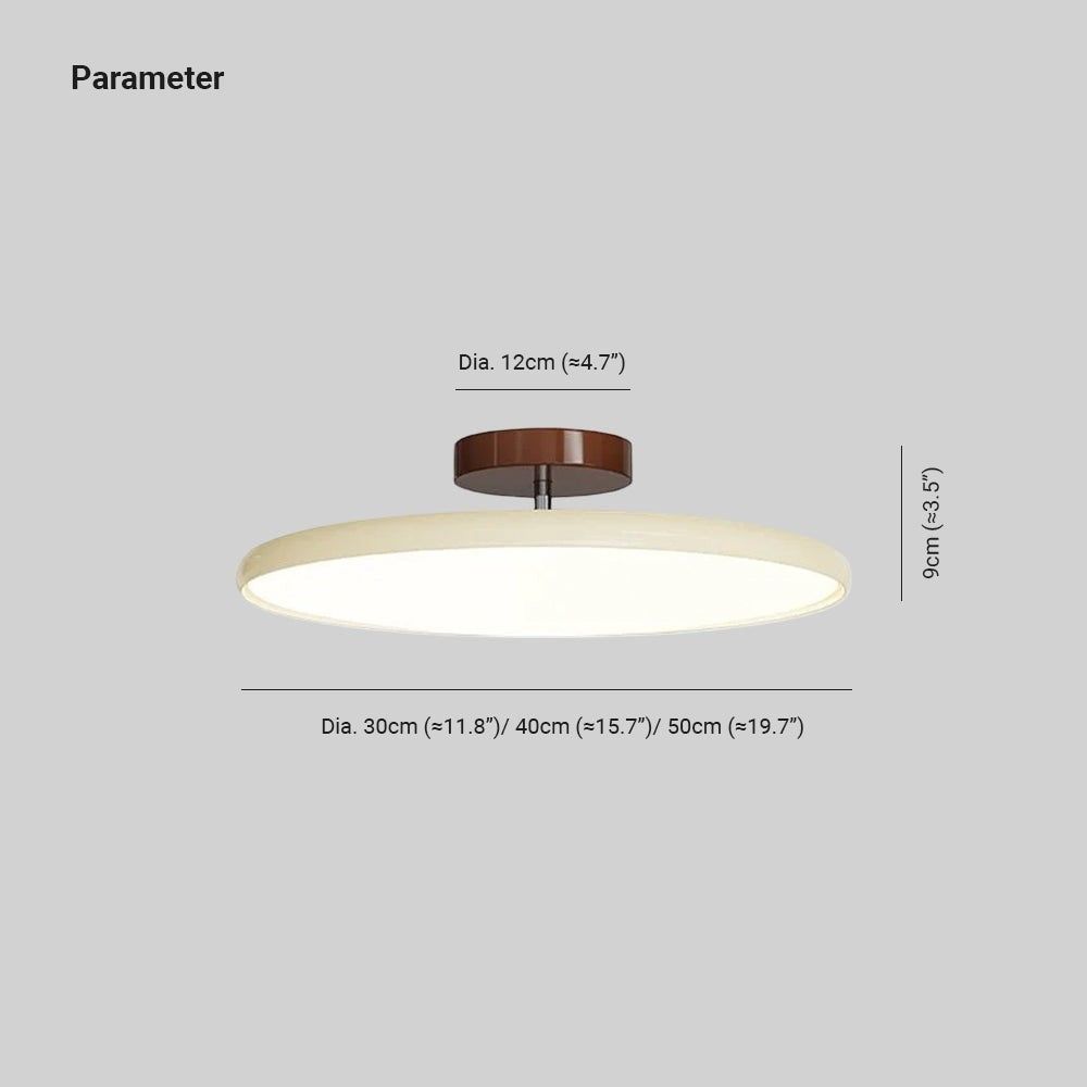 Plafonnier LED Lumiris blanc et bois, design rond et moderne, idéal pour salon et cuisine.