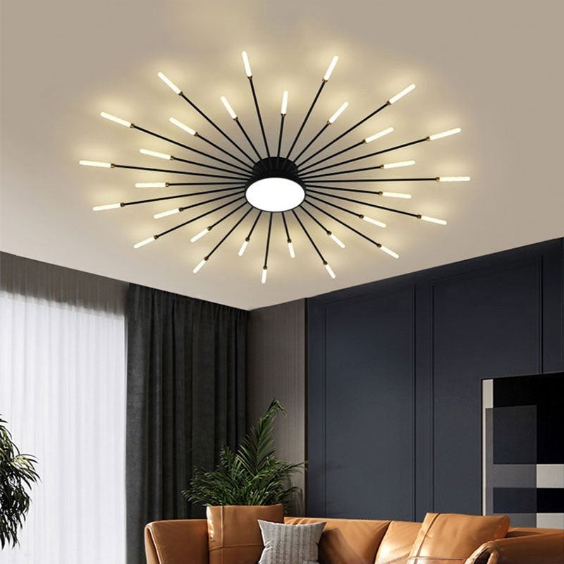 Lumiris plafonnier LED design étoile en métal noir avec 30 ampoules, éclairage moderne pour salon.