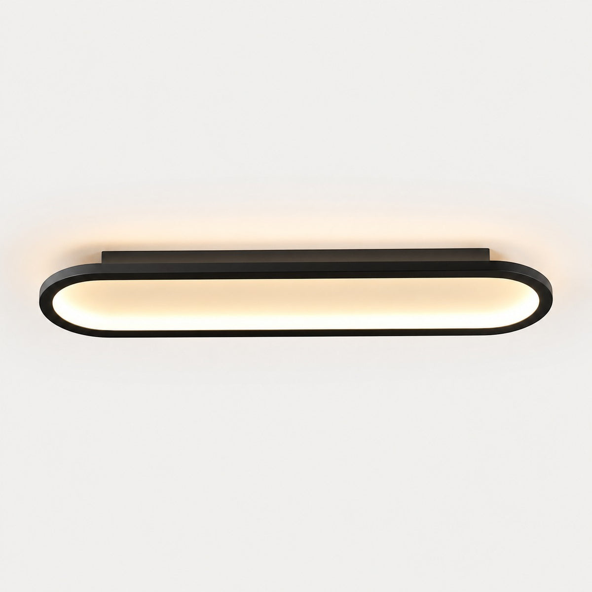 Plafonnier LED Lumiris noir et or, design moderne ovale en métal et acrylique pour salon.