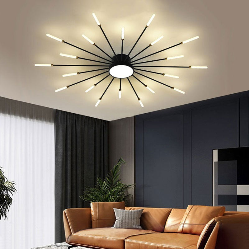 Lumiris plafonnier LED noir design étoile, éclairage moderne pour salon, métal et acrylique.