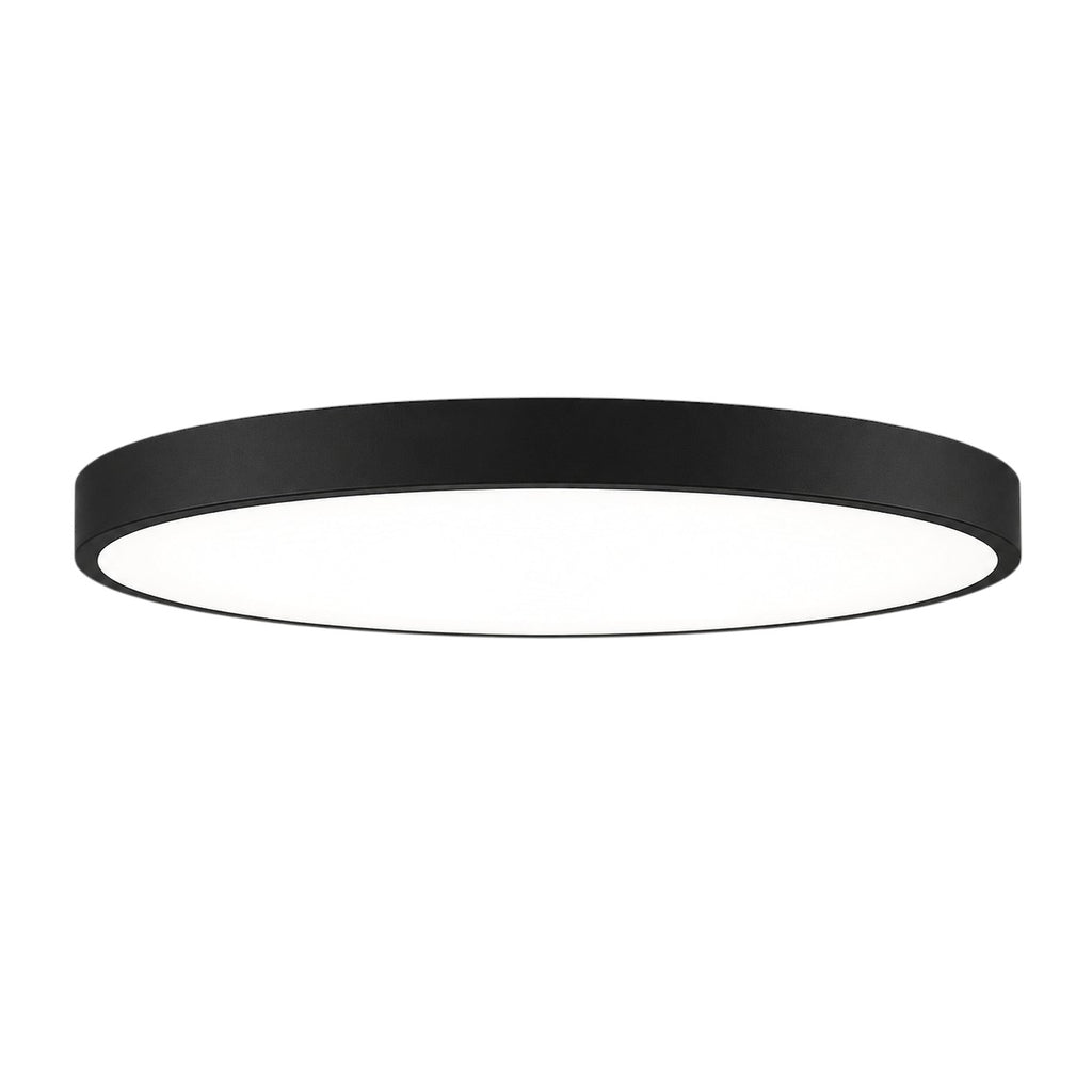 Plafonnier LED Lumiris noir, rond, plat, design moderne, éclairage dimmable, verre givré.