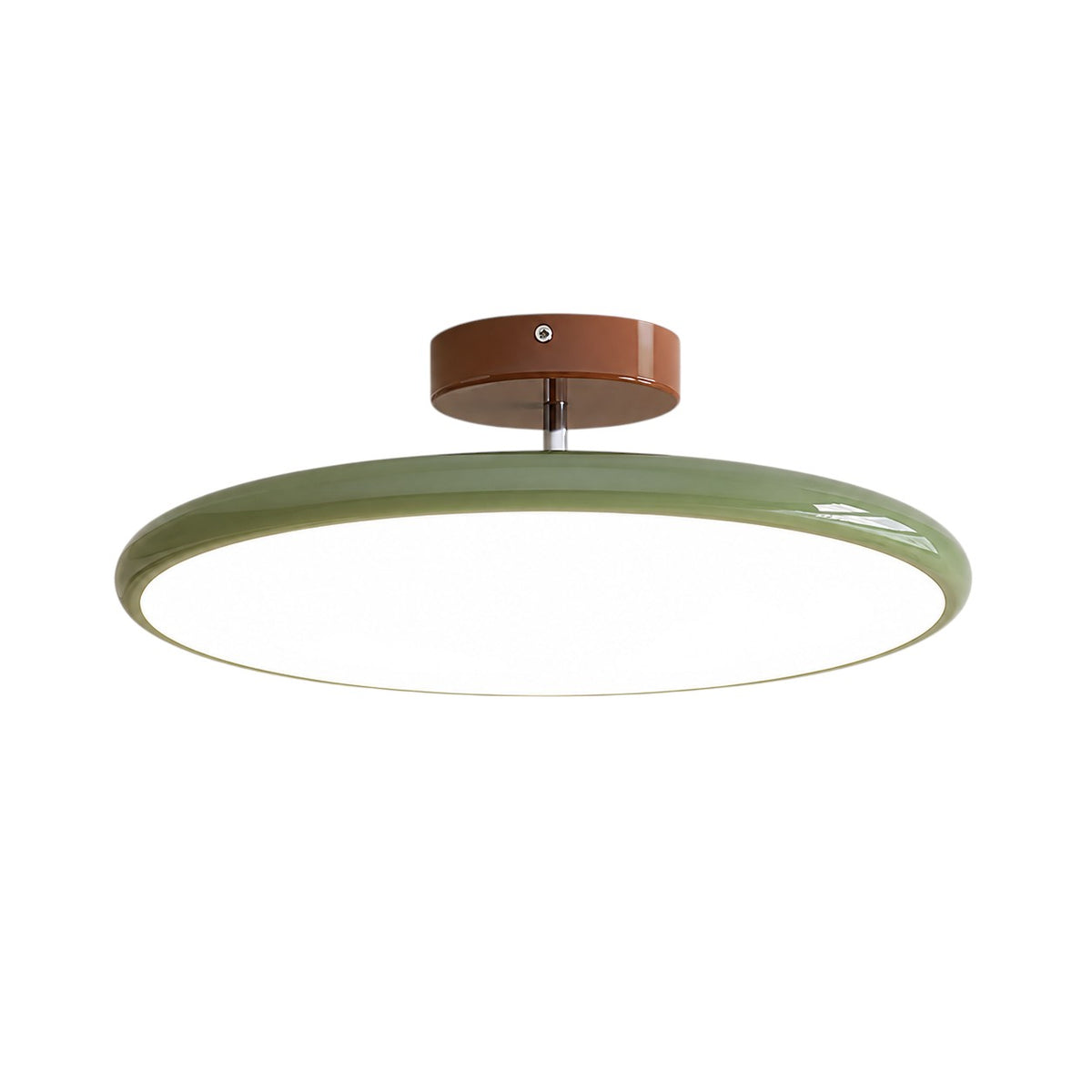 Plafonnier LED Lumiris vert et marron, design moderne, orientable, en métal et acrylique.