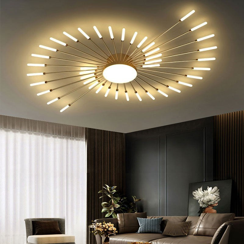 Plafonnier Lumiris design étoile dorée, métal et acrylique, éclairage LED moderne pour salon.