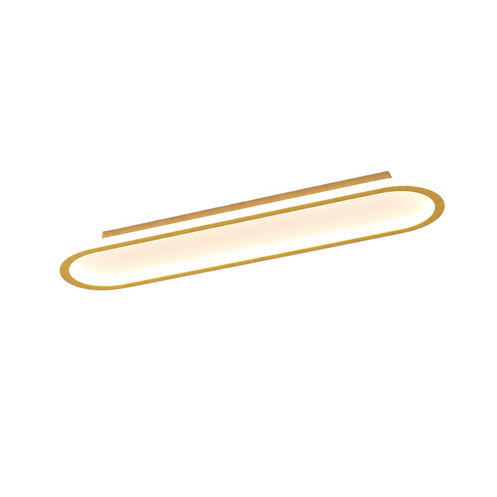 Plafonnier Lumiris LED doré et blanc, design ovale moderne en métal et acrylique pour salon.