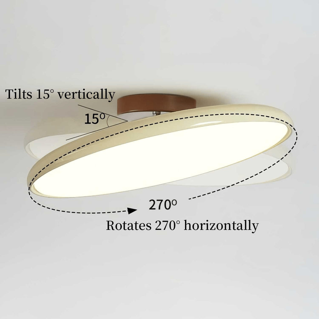 Plafonnier LED Lumiris blanc crème en métal et acrylique, orientable à 15° verticalement et 270° horizontalement, design moderne pour salon.