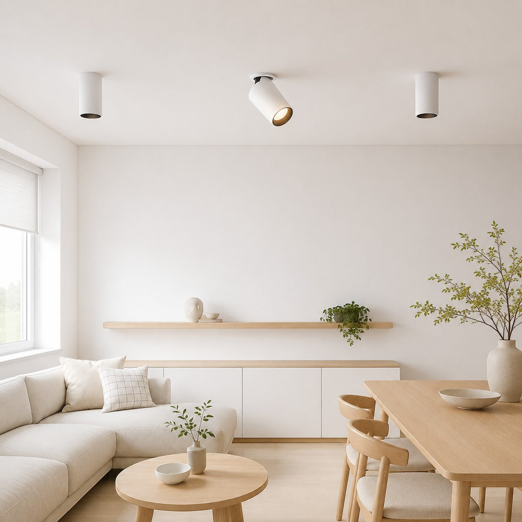 Lumiris Spot LED orientable blanc design Nordic, 12W, idéal pour bureau et salon, éclairage directionnel.