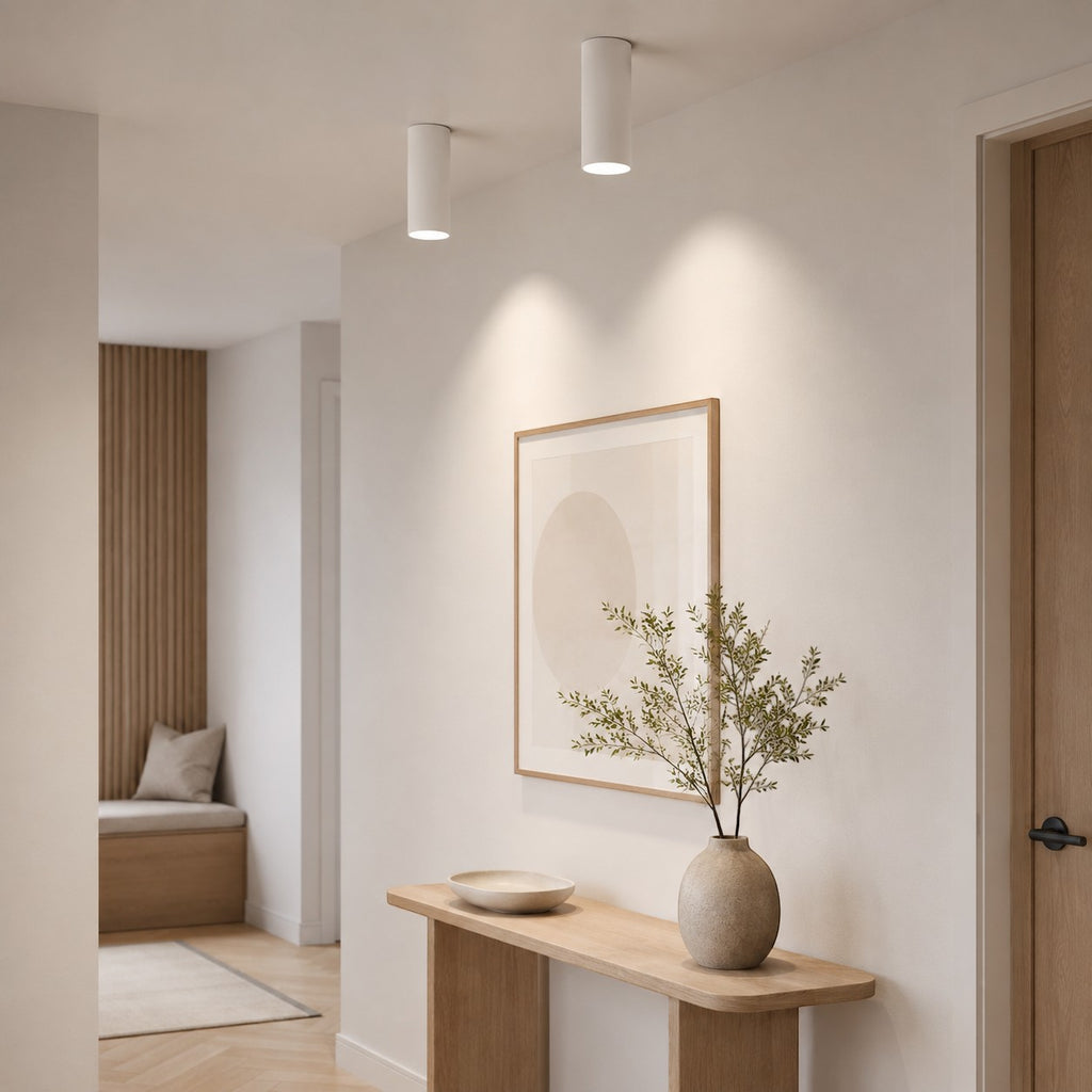Lumiris spot LED tube blanc en aluminium, éclairage de plafond moderne pour couloir, 24° faisceau, 3000lm.