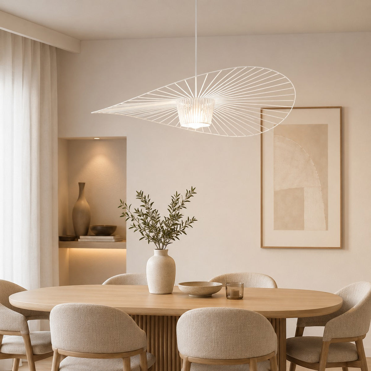 Lumiris Suspension ondulée blanche en tissu, design contemporain, idéale pour salon ou chambre.