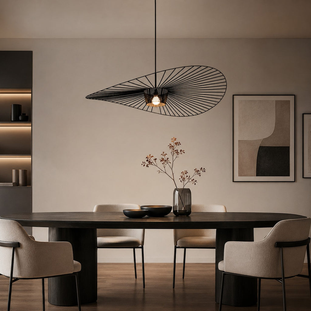 Lumiris Suspension ondulée noire en tissu, design contemporain, idéale pour salon ou chambre.
