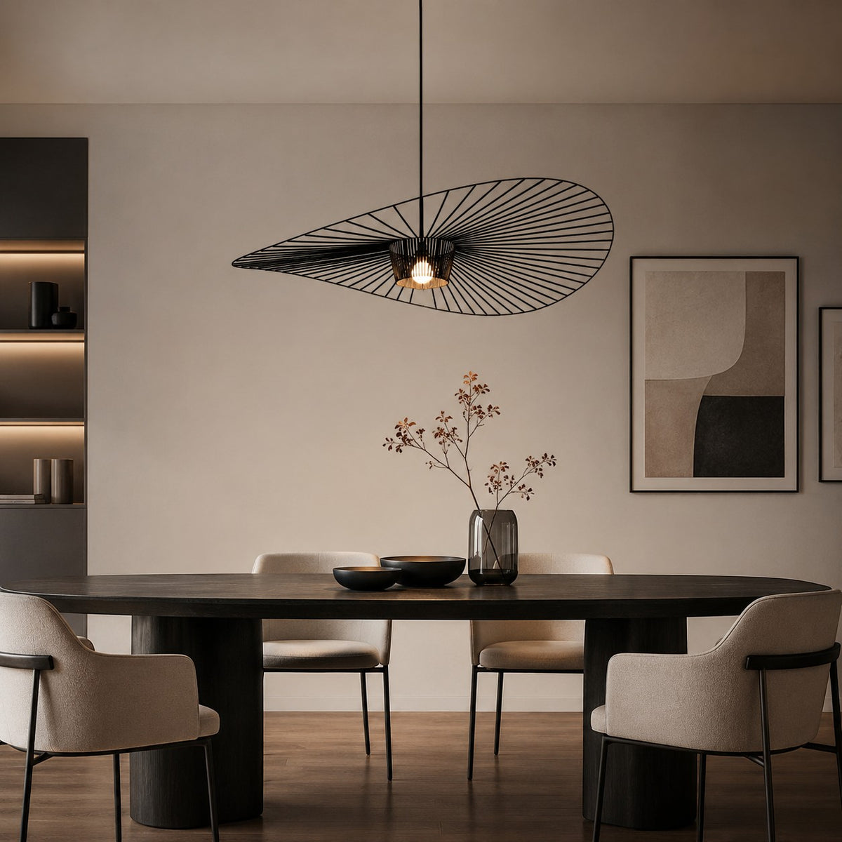 Lumiris Suspension ondulée noire en tissu, design contemporain, idéale pour salon ou chambre.