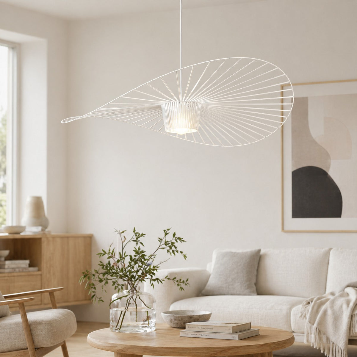 Lumiris Suspension ondulée en tissu blanc, design contemporain, idéale pour salon ou chambre.